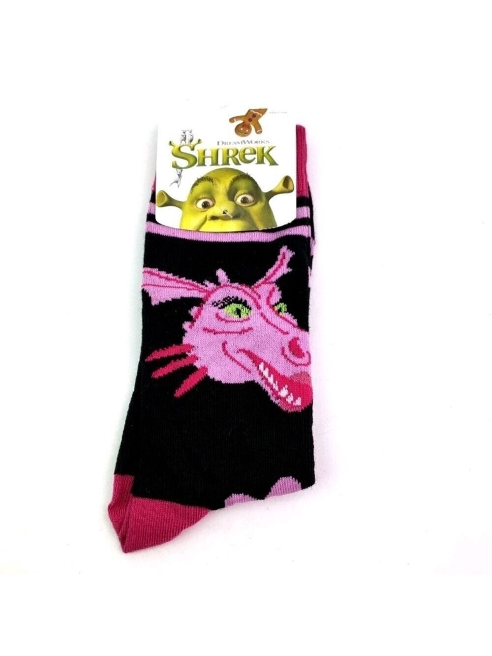 4/$25 Dreamworks Shrek Pink and Black Dragon Elizabeth Socks Unisex Crazy Crew